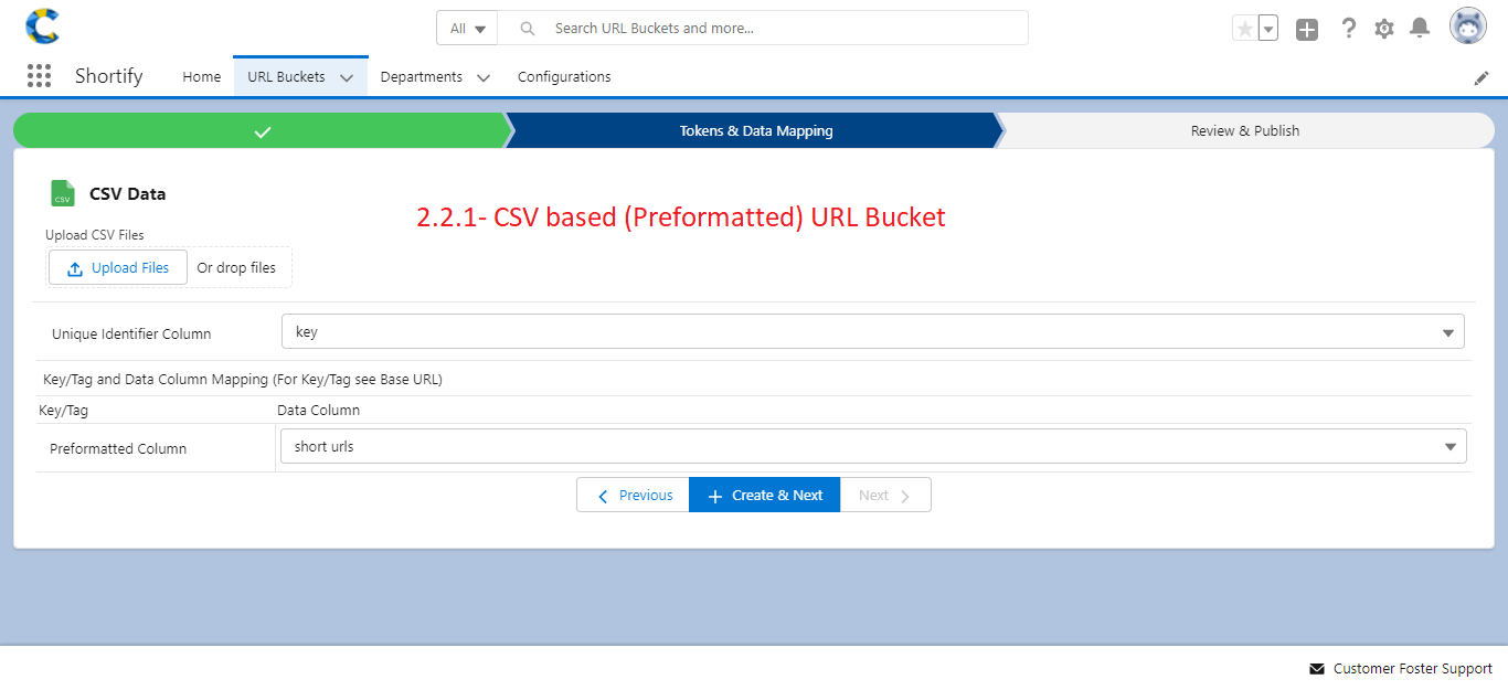 Shortify CSV based bucket creation flow - Map tag and columns
