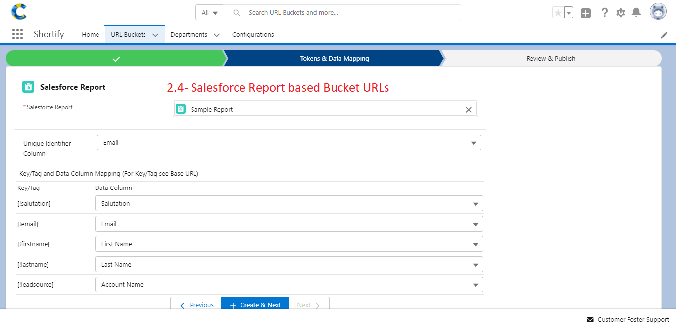 Shortify Report base bucket creation flow - Map tag and columns