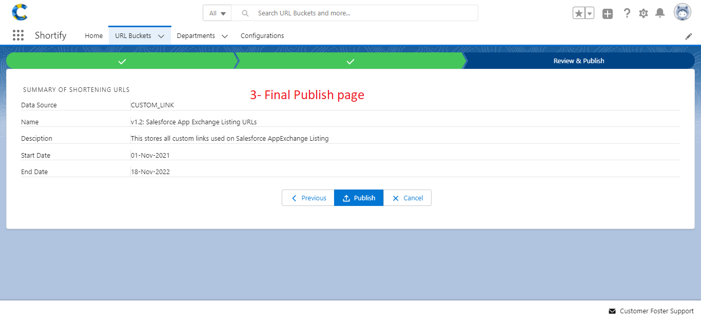Shortify Bucket Publish Page